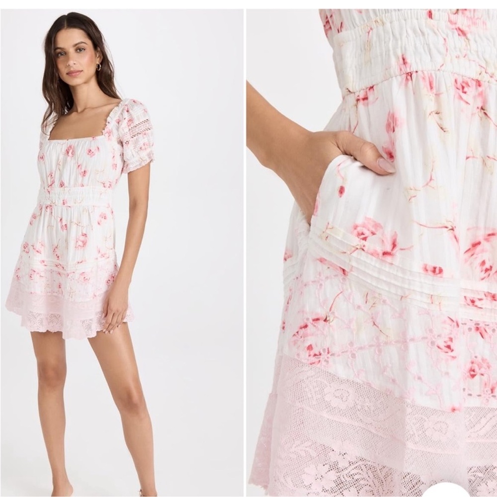 🎀LoveShackFancy~Lilium Mini Dress Pastel lace🌸 Buffed sleeves, Pockets🎀worn once